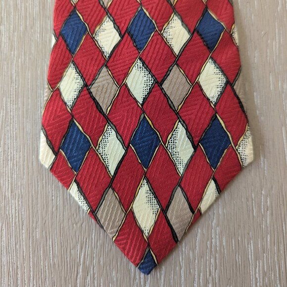 Peter Thomas by Superba Vintage Silk Tie Geometric Red Blue & Tan USA - Picture 1 of 5